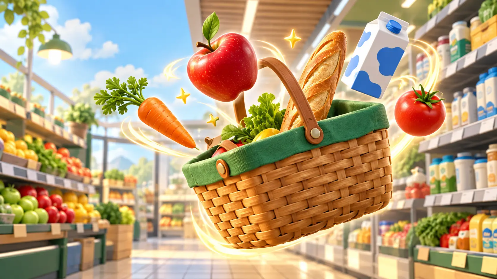 Le panier et les produits colorés de Panier Volant